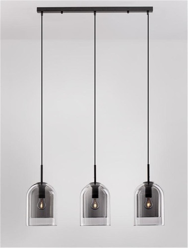 Podélná - NV 9236720 Závěsné svítidlo VELOR dvouvrstvé kouřové sklo černý kabel černá kovová základna E27 3x12W 230V IP20 bez žárovky - NOVA LUCE - foto 1