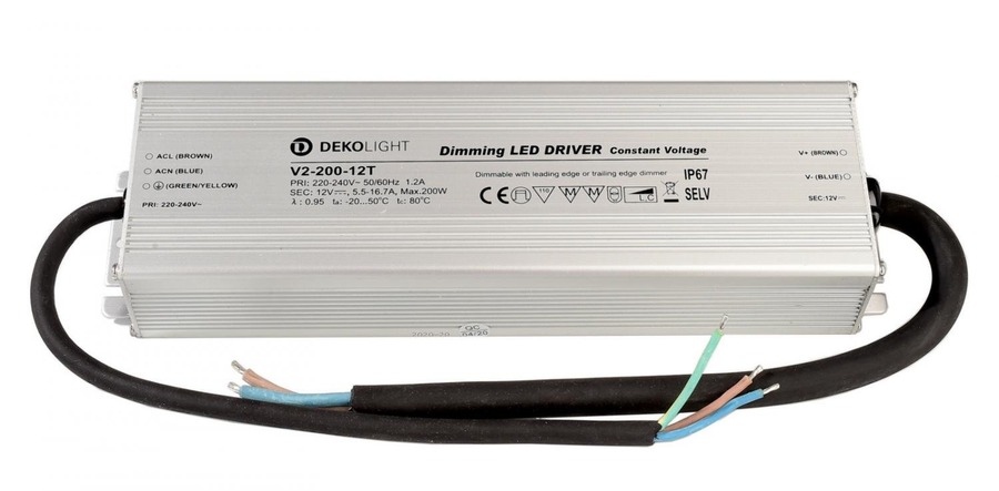 Stabilizované napětí - IMPR 872137 Deko-Light LED-napájení IP, DIM CV, 12V 66-200W konstantní napětí 5500-16700 mA IP67 stmívatelné 12V DC 66,00-200,00 W - foto 1
