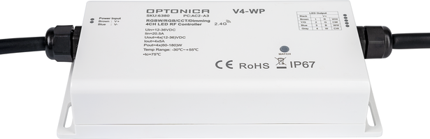 Stmívače a regulátory LED - 4 kanálový LED vodotěsný RF kontrolér s konstantním napětím