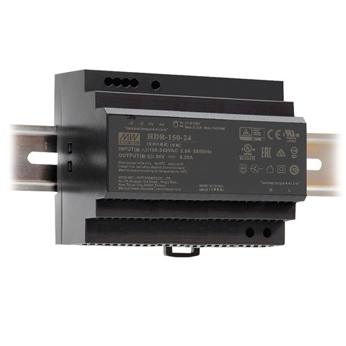 Stabilizované napětí - FAN I-DRIVER-HDR-150-24 Driver DIN ULTRA SLIM 24 V DC 150 W 6,25 A vstup AC 85-264 V / DC 120-370 V 10,5 x 9 x 5,45 cm - FANEUROPE - foto 1