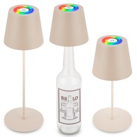 Stolní lampy dekorační - BRILO 7510011 Calida 3 v 1 RGBW stolní lampička bezdrátová IP44, stmívatelné, dotykový vypínač, béžová - BRILO