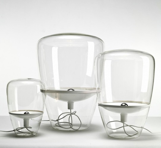 Stojací lampy - BRO PC00858_042 Balloons large, stojací lampa, ručně foukané sklo čiré / bílý komaxit 1x70W, výška 85cm - BROKIS A - foto 1