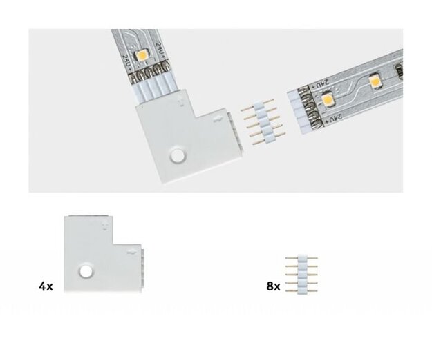 Příslušenství pro LED pásky - P 70616 MaxLED rohová spojka 90° bílá 4ks v balení vč. 8 zásuvných spojek - PAULMANN - foto 1