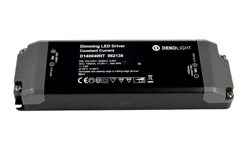 Stabilizovaný proud - IMPR 862138 Deko-Light napájení BASIC D140040NT konstantní proud 1400 mA IP20 stmívatelné 14-28V DC 40W - foto 1