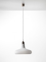 Dekorativní - BRO PC00911_044 Shadows XL, závěsné svítidlo, ručně foukané sklo, triplex opál mat / voskovaný dub / bílý kabel, prům. 39,5cm - BROKIS A