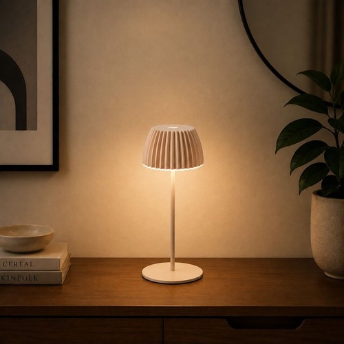 Stolní lampy dekorační - BRILO 7552011 Nabíjecí stolní lampa Riffle Mini - 20 cm, 1,5W, 150lm, bezdrátová, LED, stmívatelné, dotykový vypínač, béžová - BRILO - foto 1
