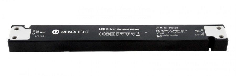 Stabilizované napětí - IMPR 862123 Deko-Light napájení LONG-FLAT LT-45-12 konstantní napětí 0-375 mA IP20 12V DC 45W - foto 1