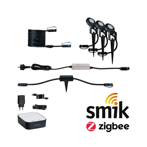 Plug &amp; Shine - P 5173 Plug &amp; Shine startovací sada Smart Home smik + LED zápich Sting 3000K 3x6,4W 75VA bílá/antracit - PAULMANN - foto 1