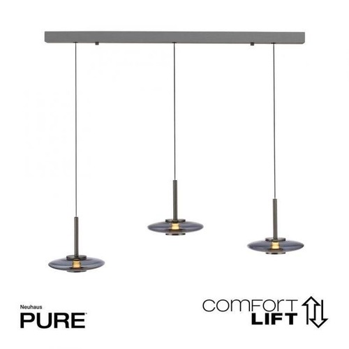 Vícečetná - PN 2083-15 Závěsné svítidlo PURE Vitrum 3 ramenné Comfort Lift 2700K platina / kouřová - PAUL NEUHAUS - foto 1