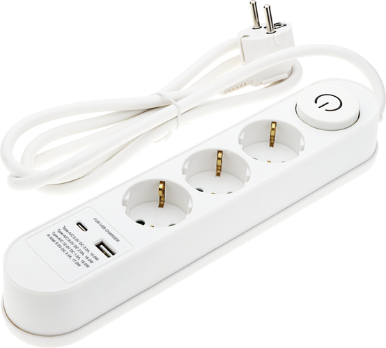 Zásuvky a adaptéry - 3 zásuvky + tlačítko ON/OFF a USBx2 - foto 1