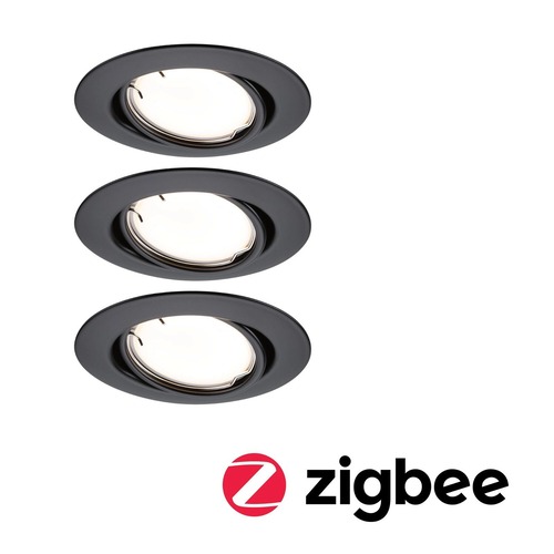 Kruhová - P 92465 LED vestavné svítidlo Smart Home Zigbee Base Coin základní sada výklopné kruhové 90mm 20° 3x4,9W 230V stmívatelné 3000K černá mat - PAULMANN - foto 1