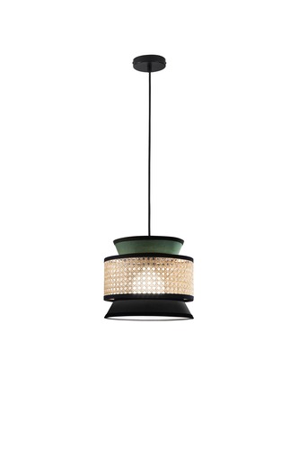 Dekorativní - FAN I-GAZEBO-S26-VN Závěsné svítidlo Gazebo (pr.26 x 206 cm) zelené a černé provedení s přírodním ratanem, patice E27, délka kabelu 200 cm - FANEUROPE - foto 1
