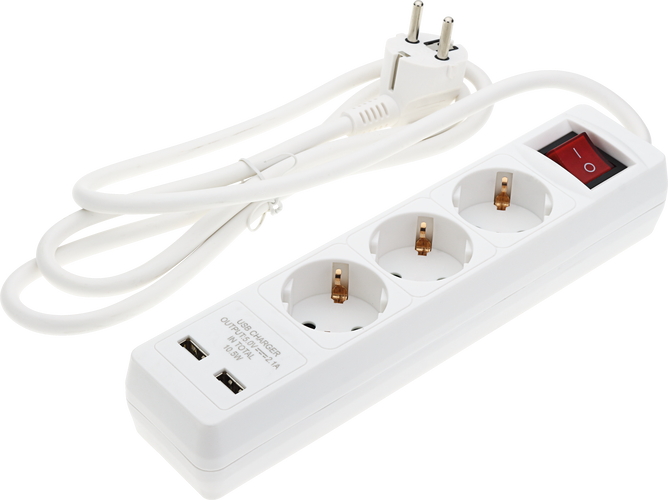 Zásuvky a adaptéry - 3 zásuvky + tlačítko ON/OFF a 2xUSB - foto 1