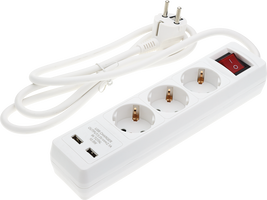 Zásuvky a adaptéry - 3 zásuvky + tlačítko ON/OFF a 2xUSB
