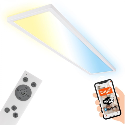 Hranatá - BRILO 7530016 Tava LED stropní svítidlo 98cm, Smart, ovládání hlasem nebo v aplikaci, dálkové ovládání, bílé - BRILO - foto 1