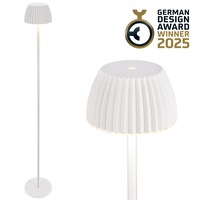 Stojací lampy - BRILO 1238016 nabíjecí stojanová lampa Riffle - 124 cm, 4,2W, 400lm, LED, bezdrátová, stmívatelná, dotykový vypínač, bílá - BRILO
