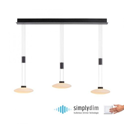 Vícečetná - PN 2081-18 LAUTADA LED Závěsná lampa 3 ramenné černá stmívatelné nastavitelná výška SimplyDim 3000K - PAUL NEUHAUS - foto 1
