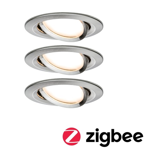 Kruhová - P 5141 Smart Home Zigbee set Smart Home Zigbee 3.0 vestavné svítidlo Nova Coin + Zigbee Cephei výklopné kruhové 84mm 50° Coin 3x6W 230V 2700K kov kartáčovaný - PAULMANN - foto 1