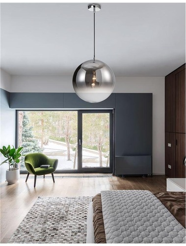 Dekorativní - NV 9080400 Závěsné svítidlo LAZIONE kouřové sklo s přechodem chromovaný hliník E27 1x12W 230V IP20 bez žárovky - NOVA LUCE - foto 1