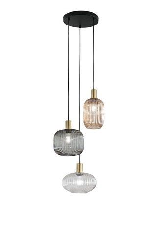 Vícečetná - FAN I-EGADI-S3 Závěsné svítidlo Egadi (3 x E27) černá konstrukce, kouřové/jantarové/průhledné sklo - FANEUROPE - foto 1