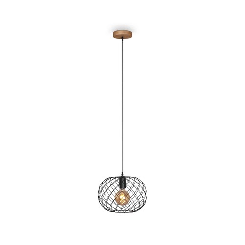Koule - BRILO 4037-015 Závěsné svítidlo, pr. 30 cm, max. 40 W, černá-dřevo - BRILO - foto 1