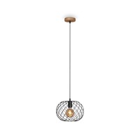 Koule - BRILO 4037-015 Závěsné svítidlo, pr. 30 cm, max. 40 W, černá-dřevo - BRILO