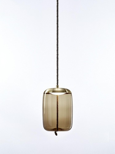 Dekorativní - BRO PC01019_006 Knot Cilindro, závěsné svítidlo, hnědé kouřové sklo / mosaz, 14W LED 2700K stmívatelné, prům.30cm - BROKIS A - foto 1