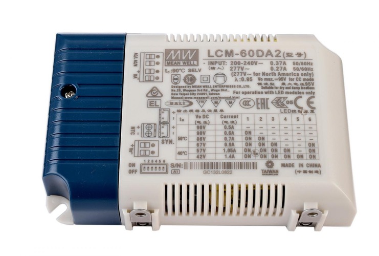 Stabilizovaný proud - IMPR 862248 Meanwell LED-napájení DIM, Multi CC, LCM-60DA2 / DALI2 + DALI1 konstantní proud 500/600/700/900/1050/1400 mA IP20 stmívatelné 2-90V DC 60,30 W - DEKOLIGHT - foto 1