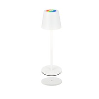 Stolní lampy dekorační - BRILO 7517016 Cilano RGBW stolní bezdrátová lampa IP44, stmívatelná, vč. nabíjecí základny, bílá - BRILO