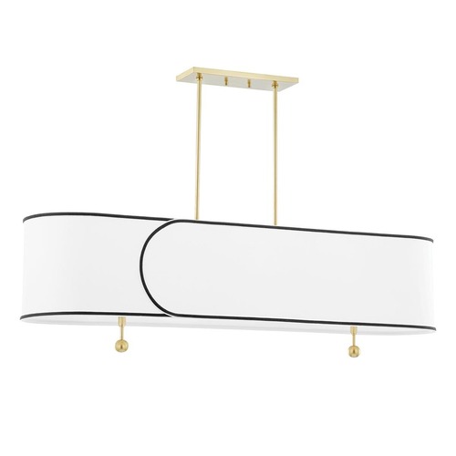 Podélná - HVLG H381905-AGB-CE Závěsné svítidlo ZARA ocel/textil staromosaz/bílá E27 5x60W - HUDSON VALLEY (Mitzi) - foto 1