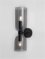 Dekorativní - NV 9241110 Nástěnné svítidlo PALMER kouřové sklo černá kovová základna E14 2x5W 230V IP20 bez žárovky - NOVA LUCE