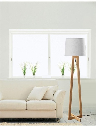Stojací lampy - NV 40202 Stojací lampa ALMA přírodní dřevo bílé stínidlo černý kabel E27 1x12W bez žárovky - NOVA LUCE - foto 1