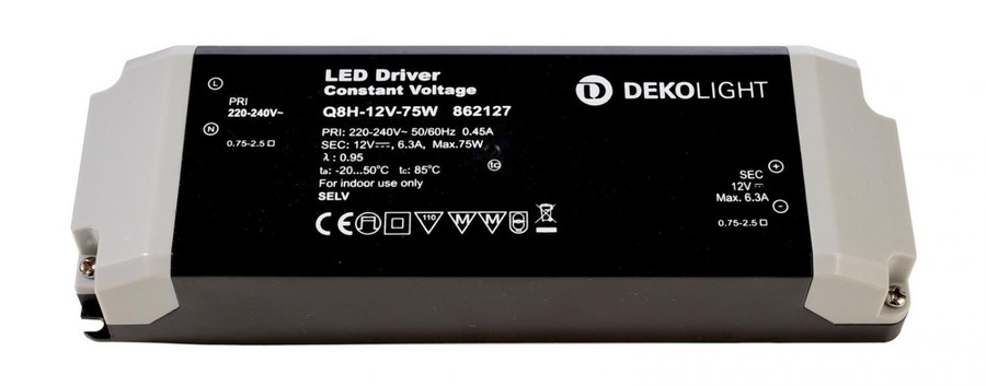 Stabilizované napětí - IMPR 862127 AKCE - Deko-Light napájení BASIC Q8H-12-75W konstantní napětí 0-630 mA IP20 12V DC 75W - foto 1