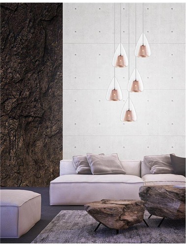 Vícečetná - NV 1600200507 Závěsné svítidlo HUGO chromovaný hliník čiré sklo a růžový zlatý rám G9 5x5W IP20 bez žárovky - NOVA LUCE - foto 1