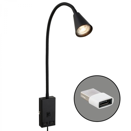 Bodová - BRI 2175015 Justra lampa na čtení, nastavitelná, 2x USB porty, černá - BRILONER - foto 1