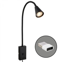 Bodová - BRI 2175015 Justra lampa na čtení, nastavitelná, 2x USB porty, černá - BRILONER