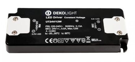 Stabilizované napětí - IMPR 862233 Deko-Light LED-napájení FLAT, CV, UT24V/12W konstantní napětí 0-500 mA IP20 24V DC 12,00 W