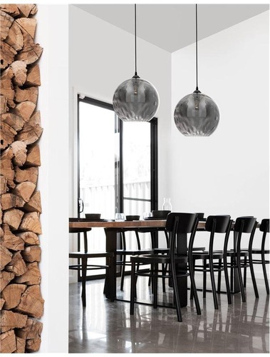 Koule - NV 8436411 Závěsné svítidlo JERARDO kouřové sklo s bublinkami uvnitř černý kov E27 1x12W IP20 bez žárovky - NOVA LUCE - foto 1