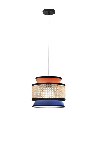 Dekorativní - FAN I-GAZEBO-S26-AB Závěsné svítidlo Gazebo oranžová + modrá + přírodní ratan, 1 x E27, pr. 26 x 206 cm - FANEUROPE - foto 1