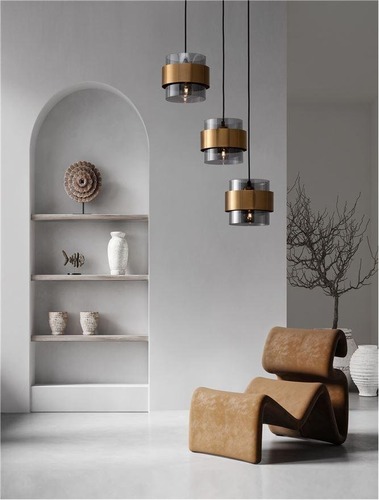 Vícečetná - NV 9236372 Závěsné svítidlo SIANNA kouřové sklo mosazný zlatý kov E27 3x12W 230V IP20 bez žárovky - NOVA LUCE - foto 1