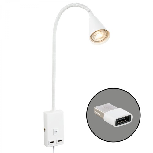 Bodová - BRI 2175016 Justra lampa na čtení, nastavitelná, 2x USB porty, bílá - BRILONER - foto 1