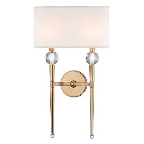 Dekorativní - HVLG 8422-AGB-CE Nástěnné svítidlo ROCKLAND ocel/hedvábí staromosaz/bílá E14 2x60W - HUDSON VALLEY - foto 1