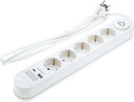 Zásuvky a adaptéry - 5 zásuvek + tlačítko ON/OFF a USBx2