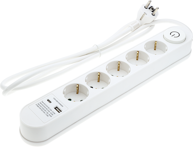 Zásuvky a adaptéry - 5 zásuvek + tlačítko ON/OFF a USBx2 - foto 1