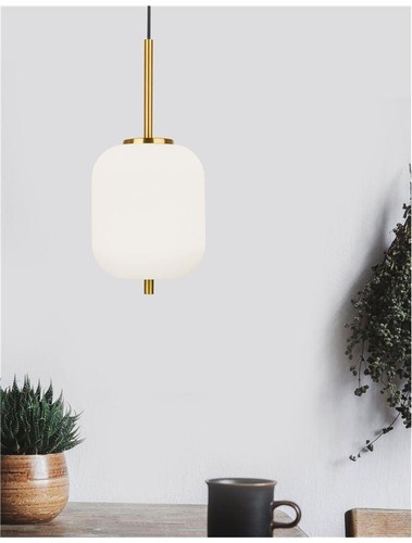Koule - NV 9624065 Závěsné svítidlo LATO opálové sklo antický mosazný kov černý kabel E14 1x5W 230V IP20 bez žárovky - NOVA LUCE - foto 1