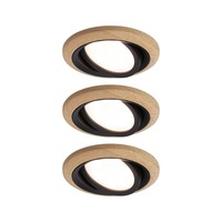 Kruhová - P 92237 LED vestavné svítidlo Lanati 3ks sada kruhové 84mm 30° Coin 3x6W 230V 2700K dub/černá mat - PAULMANN