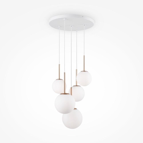 Vícečetná - M MOD321PL-05G Závěsné svítidlo Basic form E14 5x40W bílá/zlatá kov/sklo - MAYTONI - foto 1