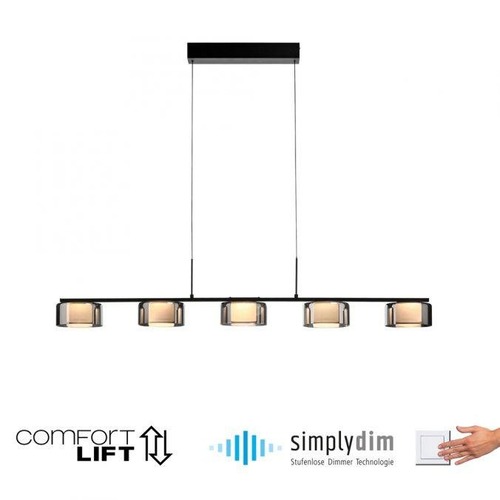Podélná - PN 2116-18 LED závěsné svítidlo RIKA černá stmívatelné nastavitelná výška paměťová funkce SimplyDim 3000K - PAUL NEUHAUS - foto 1