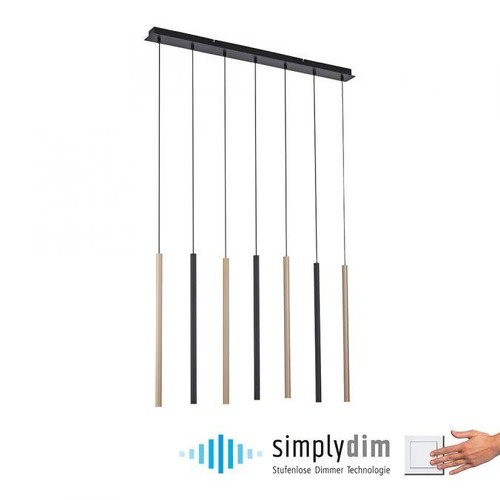 Vícečetná - PN 2117-18 FLUTE LED závěsné svítidlo černá matná mosaz 7 ramenné stmívatelné paměťová funkce SimplyDim 3000K - PAUL NEUHAUS - foto 1