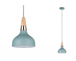 Kónická - P 79652 Závěsné svítidlo Neordic Juna 16cm zelená / měď / dřevo - PAULMANN
